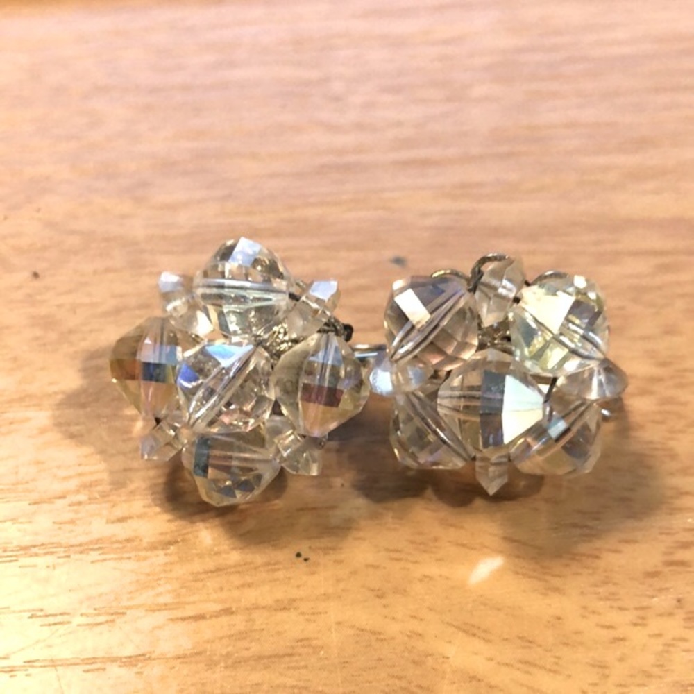 Pr 1.Laguna Vintage clear Aurora Borealis earrings. Pair 2 multocolored beauty